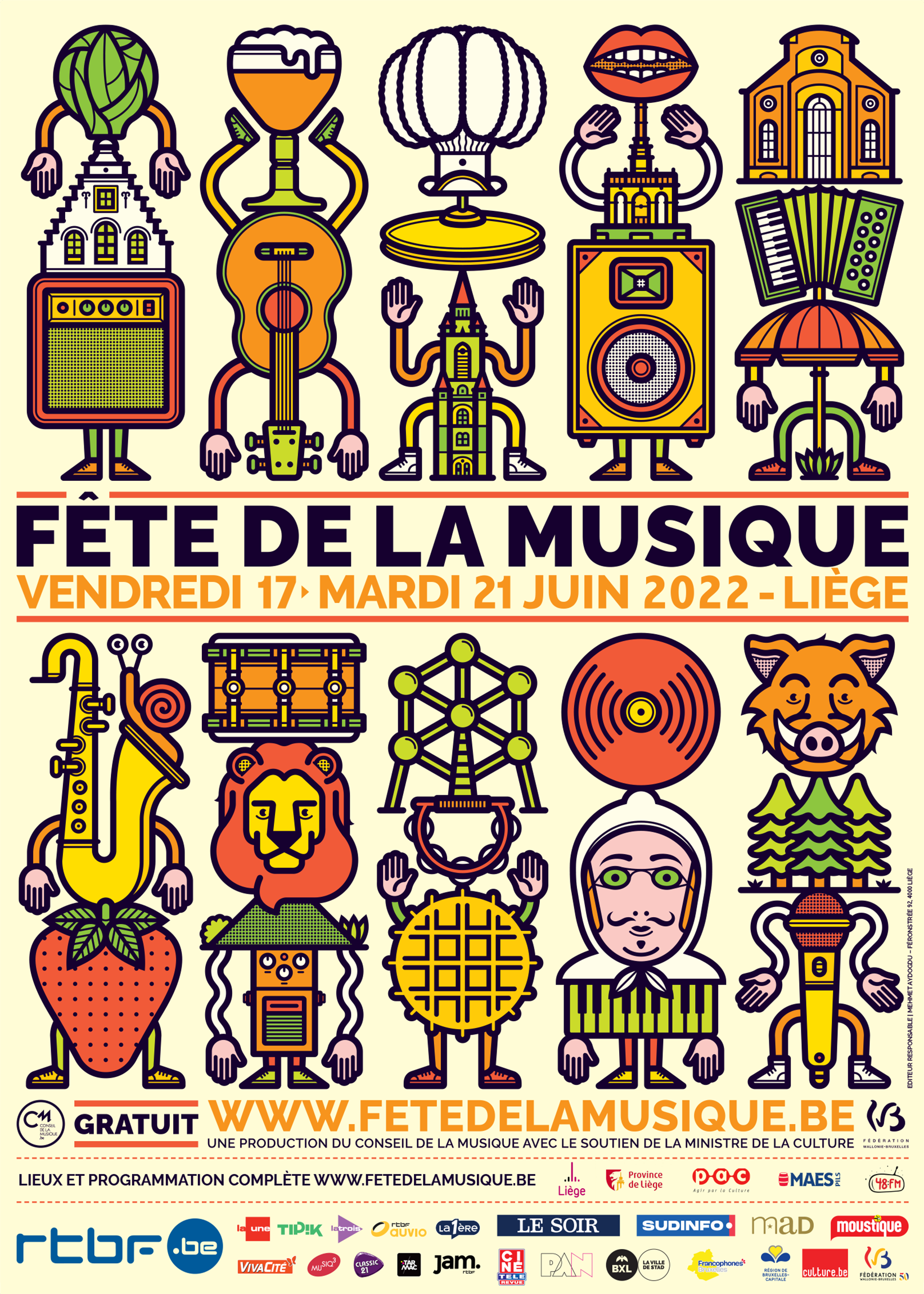 Affiche de la Fête de la Musique à Liège du 17 au 21 juin 2022
