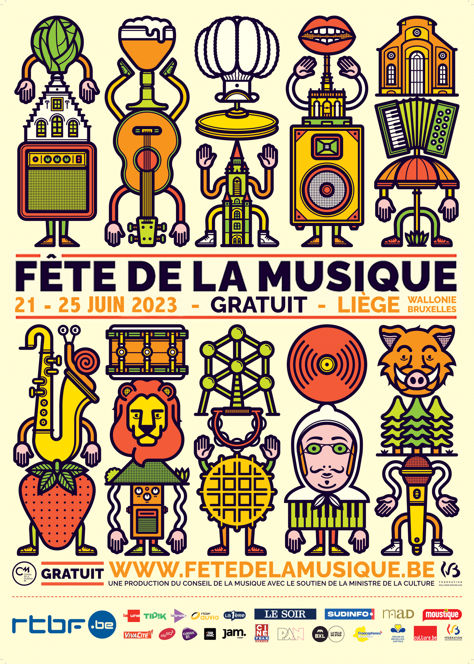 Affiche de la Fête de la Musique à Liège du 21 au 25 juin 2023