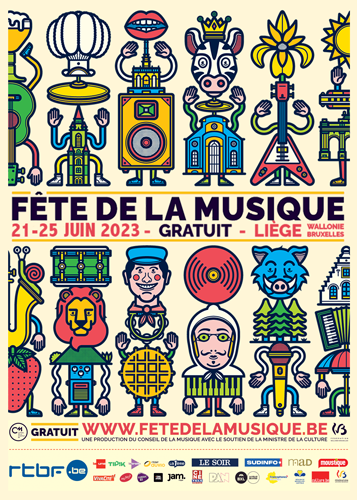 Affiche de la Fête de la Musique à Liège du 21 au 25 juin 2023
